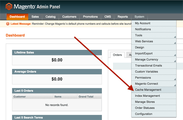 navigating to cache management