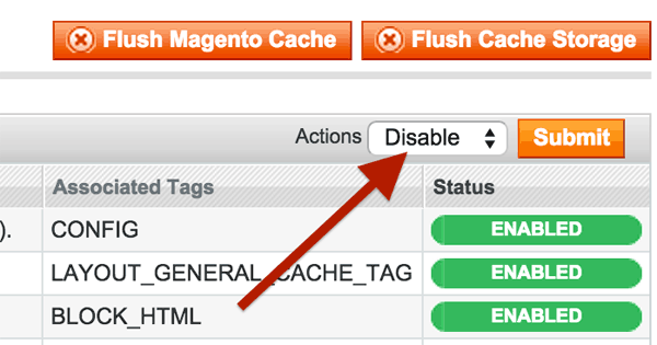 disabling cache types