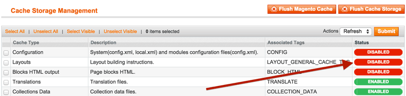 disabling cache types